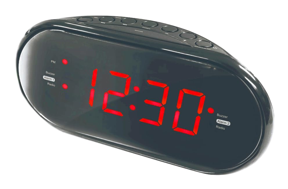 HANNLOMAX HX-123CR Alarm Clock Radio, AM/FM, 1.2” Red LED Display | PLL FM Radio, Digital Clock with Dual Alarm, 1.2” Red LED Display, Dimmer, AC/DC Adaptor included