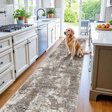 3x15 Ft Long Hallway Runner Rug – Non-Slip Washable Wide Kitchen Runner | Modern Abstract Floor Carpet for Indoor Entryway, Bedroom, Living Room (Brown Beige,3x15)