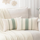 Laolitou Set of 2 Boho Throw Lumbar Pillow Covers 20×12, Rustic Farmhouse Cotton Linen Soft Sage Green Decorative Pillow Cover for Living Room Sofa Bedroom Couch Cushions Home Decor