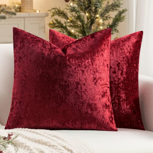 MIULEE Christmas Velvet Throw Pillow Covers Burgundy 18x18 inch Set of 2