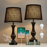 Black Touch Table Lamps Set of 2, 22" Tall Bedside Lamps with USB C+A Charging Ports, Nightstand Lamps for for Bedroom, Living Room, Office, with Black Lampshade, LED Bulb Included