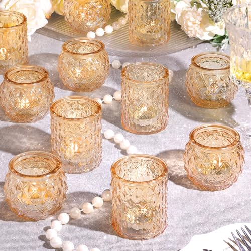 12Pcs Assorted Gold Votive Candle Holders, Tea Light Candle Holder for Table Centerpiece, Gold Candle Holders for Wedding Centerpieces, Brithday and Holiday Decorations