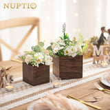 NUPTIO Wooden Box for Centerpiece Wedding: 6 Pcs Rustic Square Planter Box for Christmas Table Fall Decorations - 4×4" & 5×5" Small Wood Vases Flower Pots for Windowsill Home Garden Decor