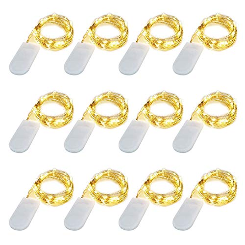 LIIDA LED Fairy String Lights, 12-Pack 20 Micro Lights On Silver Copper Wire (Batteries Include) for DIY Wedding Centerpiece, Mason Jar Craft, Christmas Tree, Garlands, Party Decoration (Warm White)