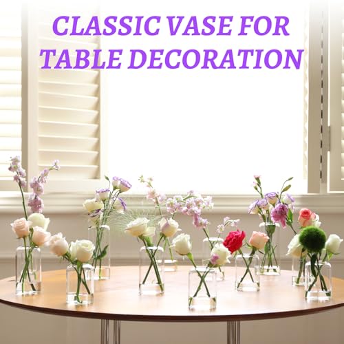 Bud Vases in Bulk Set of 12, Glass Small Vases for Flowers, Modern Cylinder Flower Vases for Wedding Centerpiece, Living Room Decorative, Home Decor