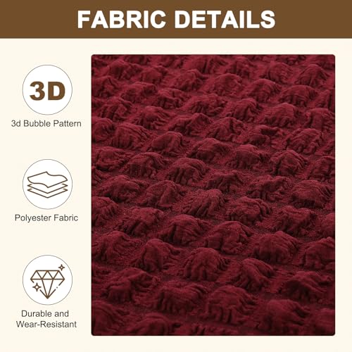 M METERXITY Stretch Dining Bench Cover with Skirt, 31-51" Polyester Soft Seersucker Bench Slipcover Covers Removable Washable for Banquet/Bedroom/Piano Red Wine, Medium