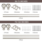 Brushed Nickel Curtain Rods for Window 36 to 72 Inch, Adjustable 1-Inch Thicken Single Drapery Rods, Telescoping, Decorative Round Finial