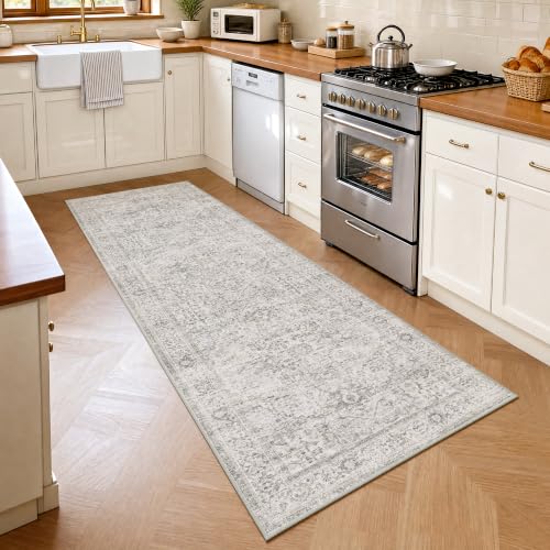 FMFUNCTEX 2x8 Hallway Runner Rug Washable Grey Neutral Oriental Distressed