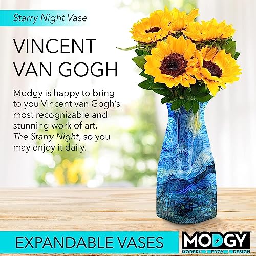 MODGY Collapsible and Expandable Plastic Flower Vase, Unbreakable, Foldable, Decorative Modern Centerpieces, Table Decorations, Van Gogh Starry Night, 1 Pack