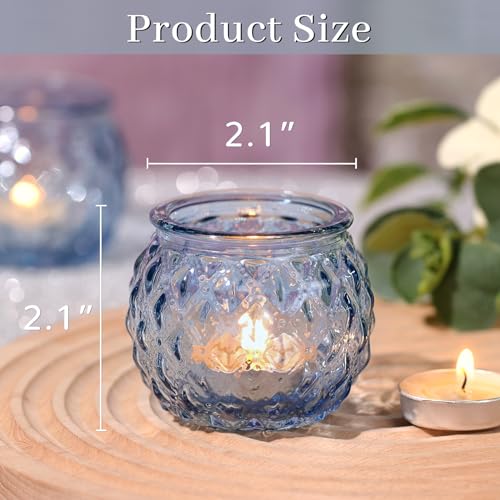 24 Pcs Blue Votive Candle Holders Round Glass Candle Holders Bulk