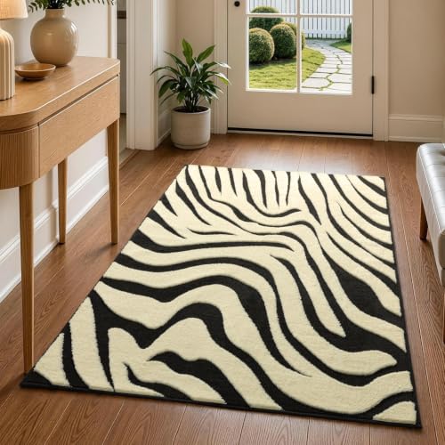 Zebra Entryway Rugs 3×5: Modern Washable Non-Slip Small Area Rug