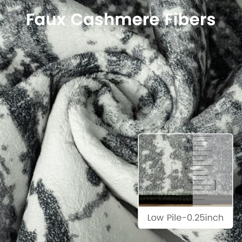 6x9 Black White Washable Area Rug Non-Slip Faux Wool Abstract Rug