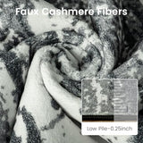 6x9 Black White Washable Area Rug Non-Slip Faux Wool Abstract Rug