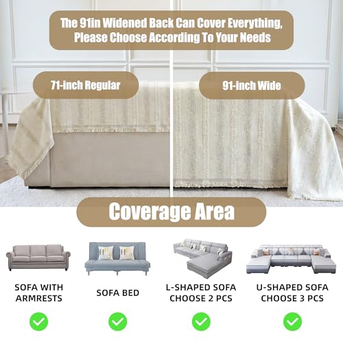 Couch Cover for Dogs Washable Sofa Cover, Sectional Couch Covers, Sofa Covers for 2 Cushion Couch, Non Slip Stripe Sofa Slipcovers Furniture Protector (Beige, 71x102)