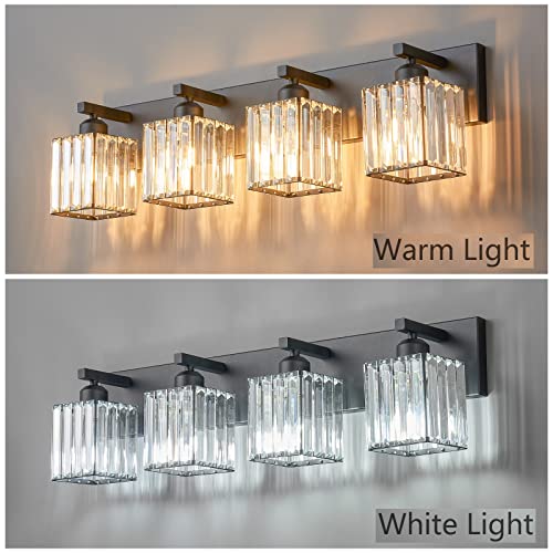 Modern Bathroom Vanity Light 4-Lights Modern Black Crystal Wall Light Bathroom Vanity Light Fixtures