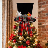 yofit Christmas Tree Topper Hat, Black Velvet Hat with Red Buffalo Plaid Bow Red Berry Snowflake, Christmas Tree Decorations Top Hat, Desktop Ornaments for Home Holiday Winter Decor