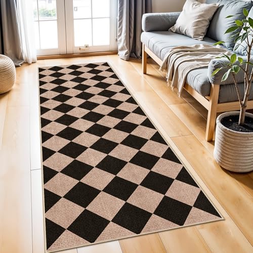 2x6 Jute Woven Runner Rug: Non Slip Backing Diamond Pattern Easy Clean Mats