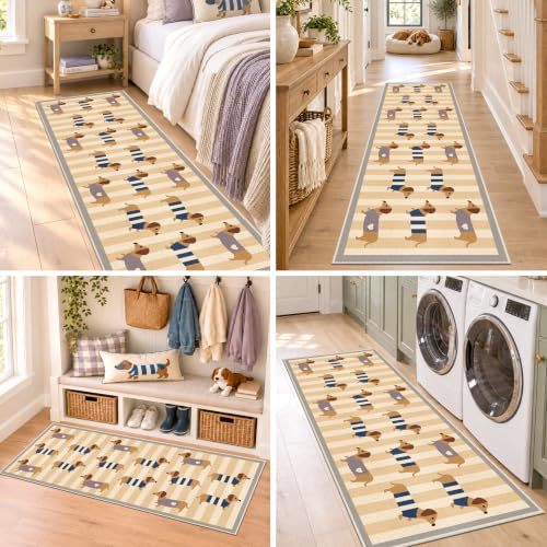 Waterproof 2x6 Runner Rug Non Slip Floor Runners for Dogs, Cute Dachshund