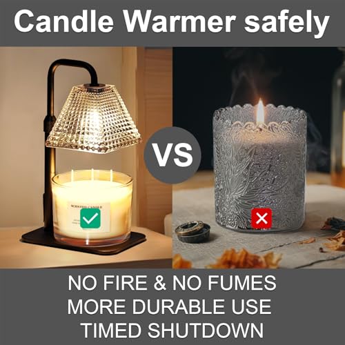 Candle Warmer Lamp with Timer Dimmer Adjustable Height,Electric Dimmable Wax Warmer for Scented Jar Candles,Mom Birthday Gifts for Women,House Warming Gifts New Home Bedroom Decor,Black