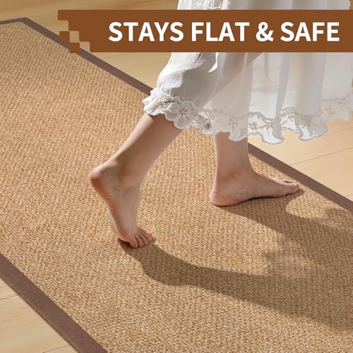 Hallway Runner Rug Woven Kitchen Runner Mat Washable Brown 2x5 ft