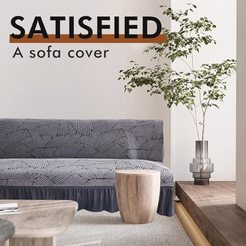 Armless Sofa Bed Cover, Elastic Folding Futon Slipcovers Fitted Full Folding Futon Slipcover with Skirt for Living Room Bedroom(Silver Gray, M)