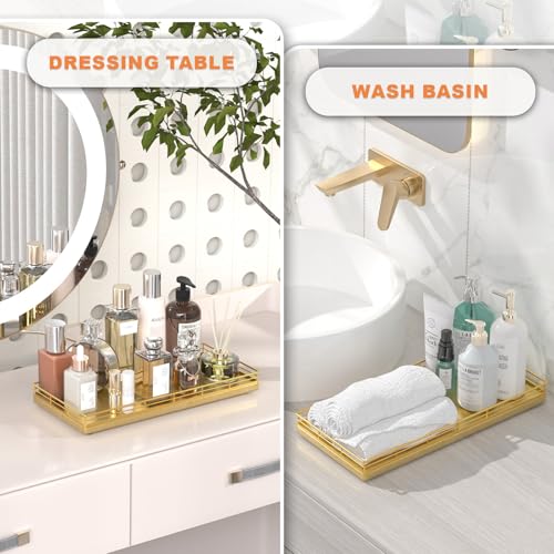 Oak Bathroom Toilet Tank Tray, 13" Wood Toilet Paper Storage Basket Back of Toilet Basket Organizer, Vanity Tray for Perfume Makeup Candle Kitchen Counter Coffee Table Decor, Gold