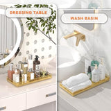 Oak Bathroom Toilet Tank Tray, 13" Wood Toilet Paper Storage Basket Back of Toilet Basket Organizer, Vanity Tray for Perfume Makeup Candle Kitchen Counter Coffee Table Decor, Gold