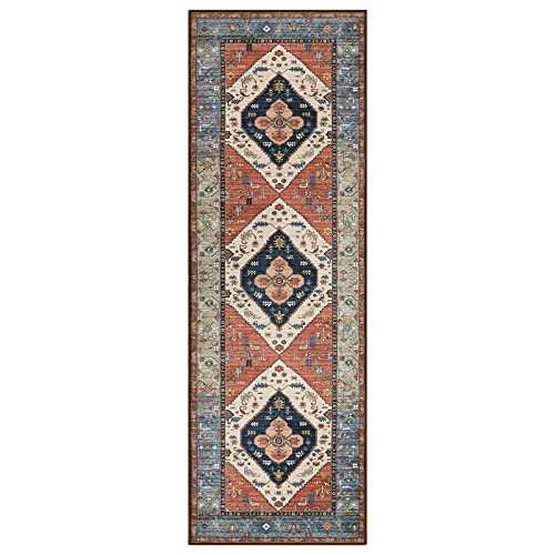 Washable Rug Runners for Hallways, 2x6 Rug Runners Vintage Tribal Medallion Bathroom Kitchen Runner Rugs with Rubber Backing, Boho Hallway Runner Rug for Bedroom Entryway Laundry Room