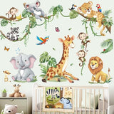 decalmile Safari Animals Tree Branch Wall Stickers Jungle Animals Giraffe Elephant Leopard Tropical Leaves Wall Decals Baby Nursery Kids Room Wall Decor