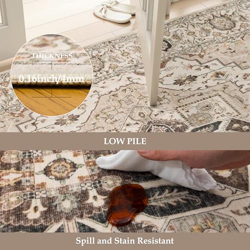 Washable 2x8 Entryway Runner Rugs, Vintage Non-Slip Low Pile Rugs Beige
