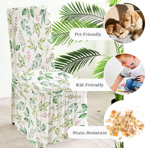 Dining Chair Covers with Skirt Stretch Dining Chair Cover with Printed Design Removable Long Ruffled Skirt Parson Chairs Slipcovers for Kitchen Banquet Wedding Set of 4 YHYT01-5