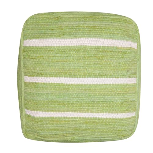 L.R. Resources, Inc Adrian Green and White Striped Casual Handmade Cotton Indoor Cube Pouf Ottoman