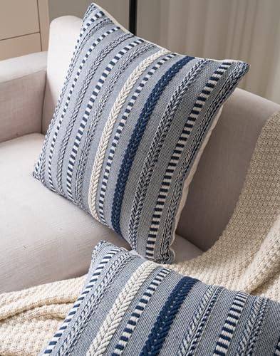 Cethom Boho Throw Pillow Covers 18x18 Inch Set of 2, Farmhouse Decorative Couch Pillow Cases, Navy Blue Accent Pillows of Bed, Sofa Bedroom Living Room Home Decor Cushion Cover