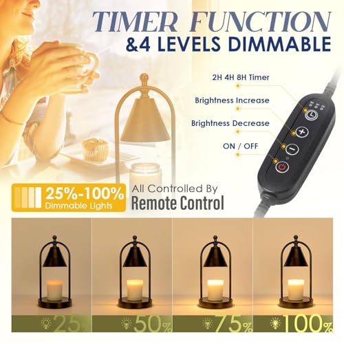 Candle Warmer Lamp with Timer, Electric Black Candle Warming Light for Bedroom, Dimmable Wax Melts Warmer for Home Decor Beside Lamp Gifts for Women (2 Bulbs Included)