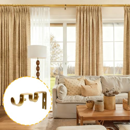 Double Curtain Rod Bracket 6 Pack Metal Curtain Rod Holders for Wall Sturdy Curtain Bracket for 1 Inch Curtain Rod Gold Wall Mounted Curtain Rod Hooks for Bedroom Living Room Patio