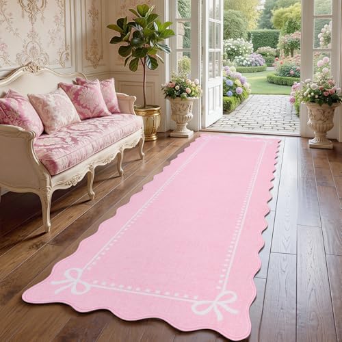 Garvee Scalloped Bow Runner Rug 2x6 Washable Kitchen Runner Rug Non-Slip