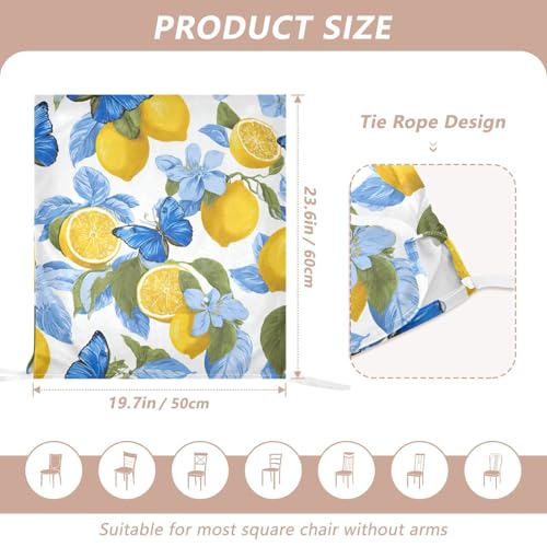 ALAZA Lemons Blue Butterfly Chair Back Cover Set of 2, Washable Reusable Removable Chair Slipcovers Decorative Chair Cover for Home Kitchen Wedding Party