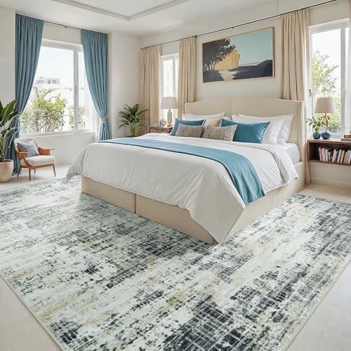 8x10 Washable Area Rug for Living Room Bedroom: Non-Slip Modern Black Gray