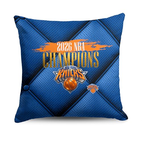 Northwest New York Knicks 2026 NBA Champions Double-Sided Printed Throw Pillow, Soft Decorative Polyester Fan Cushion, Couch Bed or Game Room Decor, 18 x 18 in