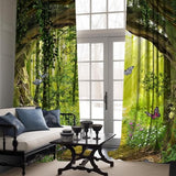 Enchanted Forest Blackout Curtains, 84 X 52 Inch, 2 Panels | Green Spring Tree Butterfly Scenic Nature, Woodland, Grommet Window Drapes, For Bedroom Living Room