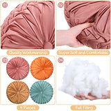 Kathfly 4 Pcs Decorative Round Pleated Throw Pillows, Classy Velvet Pumpkin Round Throw Pillows, Decorative Floor Pillow for Bed Chair Home Sofa Decor, 14" Diameter (Orange,Yellow,Pink,Green)