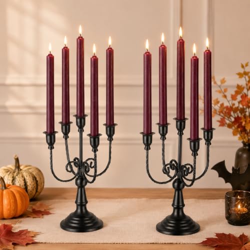Romadedi Halloween Candelabra, Black 5-Arm Candle Holder, Set of 2, 11.8 in