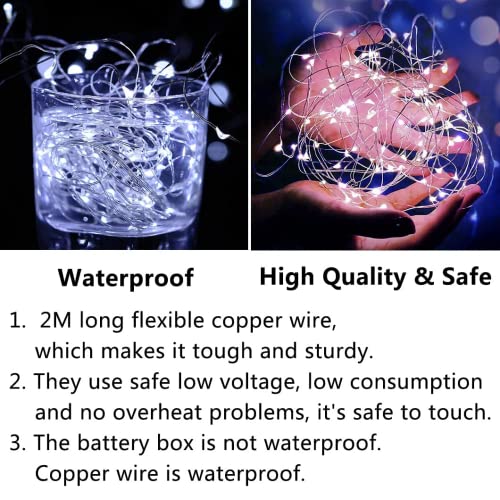12 Pack Fairy Lights Battery Operated String Lights，7FT 20LED Waterproof Silver Wire Christmas Lights Outdoor,Firefly Mini Lights for Bedroom Party Birthday Wedding Indoor Decorations.