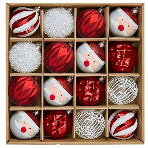 JORNOY Red and White Christmas Ornaments Set, 16ct Shatterproof Christmas Ball Ornaments Bulk for Xmas Decorations - 2.36 inch Plastic Decoative Hanging Ornaments for Xmas Tree Decor