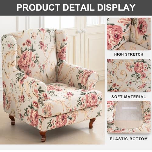 Eco-Ancheng Chair Covers Wingback Chair Slipcover 2-Piece Stretch Wing Chair Slipcovers Wingback Armchair Covers for Wingback Chairs with Elastic Bottom Non-Slip Furniture Protector for Living Room,38
