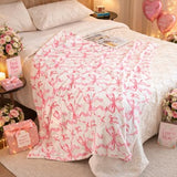 Pink Bow Throw Blanket –Spring Mother's Day Soft Fleece Blanket for Girls and Women, Coquette Aesthetic Room Decor for Bed, Couch, Chair, Preppy Bedroom or Gift, Cute Pink Bow Decor Blanket