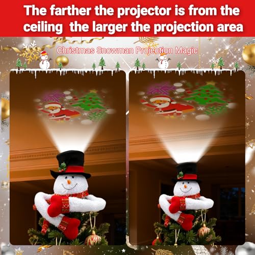 Christmas Tree Topper with Snowflake Projector Light, Holiday Hat Decor for Xmas & New Year, White
