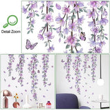 Hanging Creative Removable DIY Purple Flower and Vines Some Flying Butterfly Wall Sticker Waterproof Vinyl Wall Decal Decor for Home Girls Bedroom Kids Room Bedroom Living Room Wall Corner