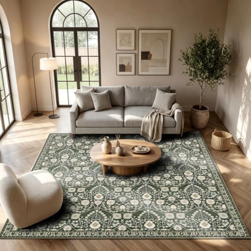 7x7 Vintage Square Floral Rug - 7ft Non Slip Machine Washable Area Rug