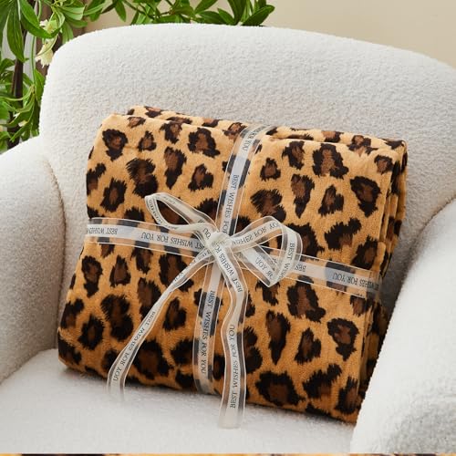 FY FIBER HOUSE Leopard Print Throw Blanket Valentines Day Gifts for Men Thick Soft Fuzzy Cheetah Print Blanket Room Decor for Bed Couch Sofa - 50"x60", Dark Brown